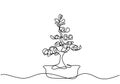 Decorative bonsai tree in pots continuous one line drawing. Old beauty exotic little bonsai tree for home art wall decor. Ancient