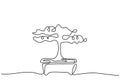 Decorative bonsai tree in pots continuous one line drawing. Old beauty exotic little bonsai tree for home art wall decor. Ancient