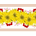 Decorative border with sunflowers, berries and flowers on a white background. Royalty Free Stock Photo