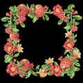 Decorative border vector frame wreath with pomegranate fruits an Royalty Free Stock Photo