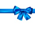 Decorative bow with horizontal blue ribbon. Blue bow for page decor isolated on white background. Vector