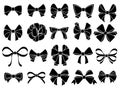 Decorative bow silhouette. Gift wrapping favor ribbon, black jubilee bows stencil vector icons set Royalty Free Stock Photo