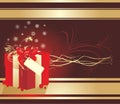 Decorative box with snowflakes and red bow. Card Royalty Free Stock Photo