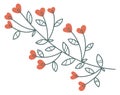 Decorative branch with red flowers. Cute ornament element
