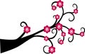 Decorative Branch Tree Silhouette With Red Flower