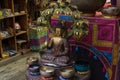 Decorative bronze Buddha statue on display at Camden Market in London