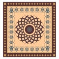 Decorative brown carpet pattern with mandala in the center