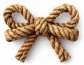 Decorative Brown Twisted Rope Bow on Clean White Background with Detailed Texture Royalty Free Stock Photo