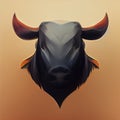 Stylized silhouette portrait of a horned bull. Decorative bull's head. AI-generated