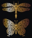 Butterfly and Dragonfly in gold Royalty Free Stock Photo