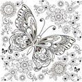 Decorative butterfly with floral ornament for anti Stresa Coloring. Royalty Free Stock Photo