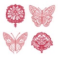 Decorative butterfly single clip art set. Vintage vector botanical flower icon group for eco beauty. Illustration of