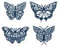 Decorative butterfly single clip art set. Vintage vector botanical flower icon group for eco beauty. Illustration of