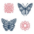 Decorative butterfly single clip art set. Vintage vector botanical flower icon group for eco beauty. Illustration of