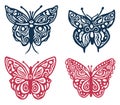 Decorative butterfly single clip art set. Vintage vector botanical flower icon group for eco beauty. Illustration of