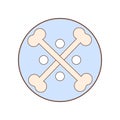 Decorative button design with crossbones for clothing and craft. Vector template for making sewing hole buttons.