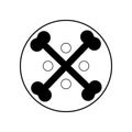 Decorative button design with crossbones for clothing and craft. Vector template for making sewing hole buttons.