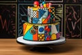 decorative cake in the form of pop art masterpiece, with pops of color and bold designs