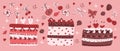 Decorative cakes with hearts and cherries on a pink background Royalty Free Stock Photo