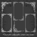 Decorative calligraphic corners and frames on a chalkboard background