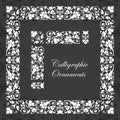 Decorative calligraphic ornaments, corners, borders and frames on a chalkboard background - for page decoration and design