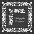 Decorative calligraphic ornaments, corners, borders and frames on a chalkboard background - for page decoration and design Royalty Free Stock Photo