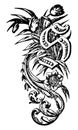 Vintage Antique Line Drawing or Engraving of Decorative Capital Letter S . Floral Ornament.
