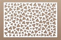 Decorative card for cutting. Repeat triangles pattern. Laser cut panel. Ratio 2:3. Vector illustration