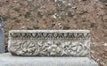 Decorative Carved Stonework from the Domitian Temple in Ephesus, Turkey Royalty Free Stock Photo