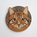 Decorative cat coaster for tabletop protection in bright setting Royalty Free Stock Photo
