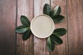 Decorative ceramic beige plate and green leaves