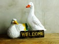 Decorative ceramic duck interior decor ceramic statue with welcome sign Royalty Free Stock Photo