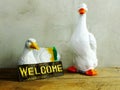 Decorative ceramic duck decor ceramic statue with welcome sign Royalty Free Stock Photo