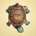 Decorative ceramic figurine of a turtle on a beige background. Top view. 3d rendering Royalty Free Stock Photo