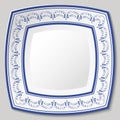 Decorative ceramic square dish with blue ethnic pattern in the style of ethnic painting on porcelain Royalty Free Stock Photo