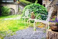 Decorative chairs in summer backyard garden Royalty Free Stock Photo