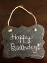 Decorative Chalkboard with Happy Birthday written on wood Background