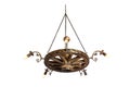 Decorative chandelier from a trolley wheel with chains and with concealed wiring