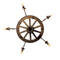 Decorative chandelier from a trolley wheel with chains and with concealed wiring