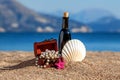 Decorative chest with jewelry,bottle and starfish