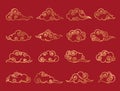 Decorative chinese clouds, vector golden icons set