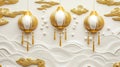 Elegant Gold and White Chinese Lanterns with Decorative Clouds and Pearls Royalty Free Stock Photo