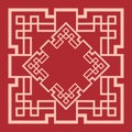 Decorative Chinese New Year border frame. Vintage oriental ornament frame on red background