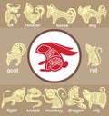 Chinese zodiac signs set. Set consists of silhouette of animals, Royalty Free Stock Photo