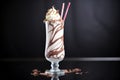 decorative chocolate swirls on rim of milkshake glass Royalty Free Stock Photo