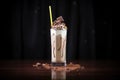 decorative chocolate swirls on rim of milkshake glass Royalty Free Stock Photo