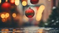 Decorative christmas baubles against bokeh background. Royalty Free Stock Photo