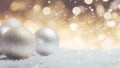 Decorative christmas baubles in snowfall against bokeh background. Selective focus and shallow depth of field Royalty Free Stock Photo