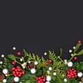 Decorative Christmas Border with Silver Balls and Greenery