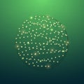 Decorative Christmas circle made of lights on green background.